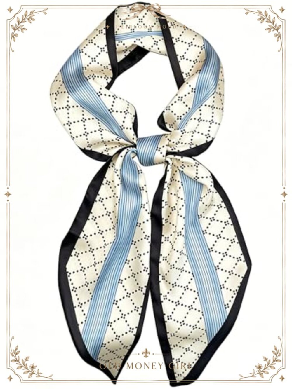 Silky Satin Neck Scarf Printed Hair Scarves 59x5.9 Elegant